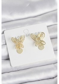 Resim Füsun Küpesi Model Gold Renk Kelebek Model Pirinç Kadın Küpe - Tj-bkp11721 Altın 