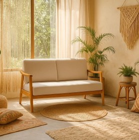 Resim Zem Favela Bohem Ikili Berjer Natürel Ahşap, Kırık Beyaz 