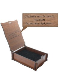 Resim Özel Mesaj Yazılı Kahverengi Ahşap Hediye Takı Seti Kutusu - M2 