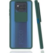 Resim Xiaomi Poco X3 Kılıf Lens Sürgülü Kamera Korumalı Silikon - Koyu Yeşil 