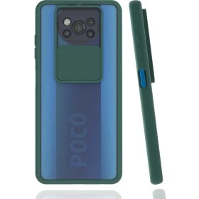 Resim Xiaomi Poco X3 Kılıf Lens Sürgülü Kamera Korumalı Silikon - Koyu Yeşil 
