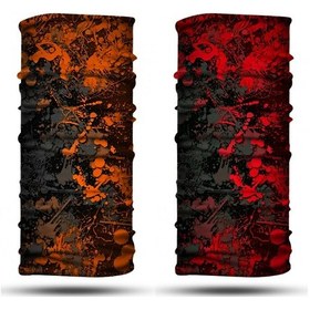 Resim Turuncu Kırmızı Boya Desenli 2'li Set Boyunluk Bandana Outdoor Balaklava Yüz Maskesi Kafa Bandı 