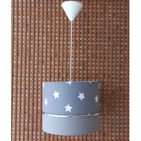 Resim Onay Avize Gri Yıldızlı Gri 2.li Set M-748 Kumaş Kaplama Genç ve Çocuk Odası Avize ve Abajur Takımı 