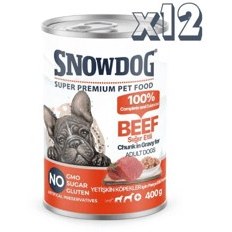 Resim Snow Dog Premium Parça Etli Sığırlı Köpek Konservesi 12 Adet*400 G 