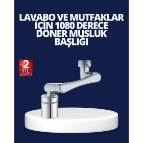 Resim Esnek 1080° Musluk Başlığı 3 Eklemli Hareketli Su Modlu Lavabo Aparatı 