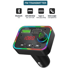Resim Bluetooth 5.3 Araç İçi Fm Transmitter Pd 25w Qc 3.0 Çift Usb Ekranlı Handsfree 