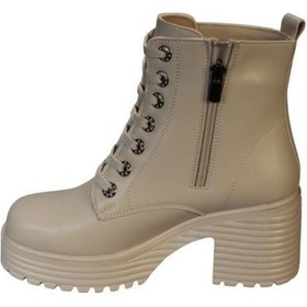 Resim Yazkış Kadın Siyah Ten 7cm Kalın Platform Topuk Bağcıklı Fermuarlı 13cm Bilek Boyu Topuklu Bot 001 