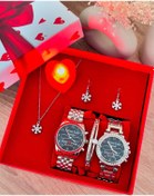 Resim Has Gümüş Çift Saat Bileklik Kolye ve Küpe Hediyeli Kare Set Kutu 