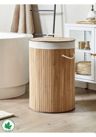 Resim El Yapımı Bambu Yuvarlak Çamaşır Sepet, Hasır Kirli Sepeti Std Katlanır Bambu Yuvarlak Çamaşır Sepeti Klasik Bambu 