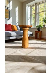 Resim Doğal Masif Ahşap Tekli Yan Sehpa Tik Renk Mantar Model Sehpa Tik Ağacı 