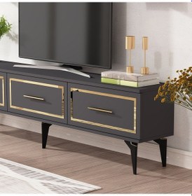 Resim Vanessa Tv Ünitesi Takımı Antrasit-altın 