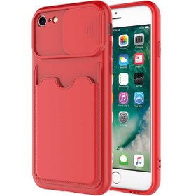 Resim Case World Caseworld Apple iPhone 7 Kapak Lensi Açılır Kapanır Kamera Korumalı Kartvizitli Silikon Kılıf - Kırmızı 