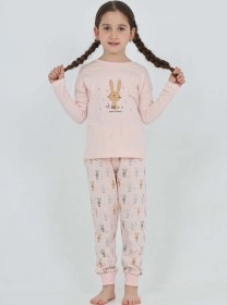Resim Toontoy Kız Çocuk Tavşan Baskılı Pijama Takım Pudra 