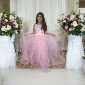 Resim Ahsenim Bebe Yaka Fistolu Uzun 5-10 Yaş Kız Çocuk Abiye Elbise 