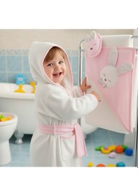 Resim 0-2 Yaş Gaye Kız Bebek Organik Pamuk Nakışlı 4 Parça Bornoz Seti Açık Pembe 
