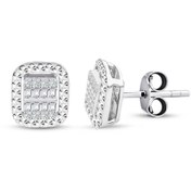 Resim Lilarote Pırlanta Modern Tasarım 0.22 Ct Baget Kare Tektaş Küpe 