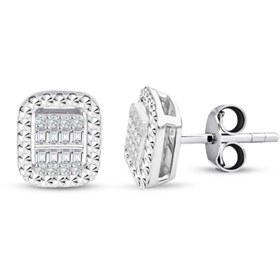 Resim Lilarote Pırlanta Modern Tasarım 0.22 Ct Baget Kare Tektaş Küpe 