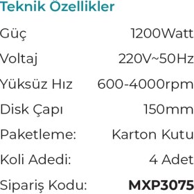Resim Max Extra MXP3075 - Profesyonel 150MM Orbital Polisaj Makinesi 1200 Watt 