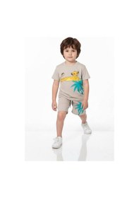 Resim Miniko Kids Erkek Çocuk Lion Modelli Pamuk Şortlu Takım Ekru 