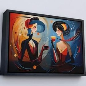 Resim Ahşap Çerçeveli Kandinsky Tarzı Güzel Kadınlar Tablosu 55x75 cm Siyah, TTÇ.KNV7248FRM 