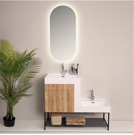 Resim Kobos Up-down 100 Cm Banyo Dolabı Seti Light Walnut Ahşap - Beyaz 