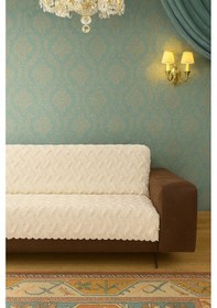 Resim Bohem Tarz Lüks Kaymaz Koltuk Örtüsü 175x220 Şönil Bohem Koltuk Kılıfı Krem 