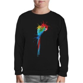 Resim Parrot Siyah Çocuk Sweatshirt Siyah 