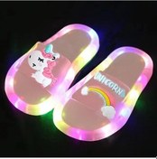 Resim Uıowoo Işıklı Çocuk Terliği - Kristal Taşlı Led Parlayan Ayakkabı Pembe Dört Lambalı Gökkuşağı At 