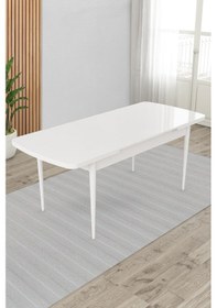 Resim Canisa Exve Serisi 80x132 Açılabilir Beyaz Masa Takımı Ve 4 Krem Sandalye Beyaz Masa, Krem Sandalye 