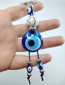 Resim Nazar Boncuğu Anahtarlık El Yapımı Cam Aksesuar Beyaz Boncuklu He 