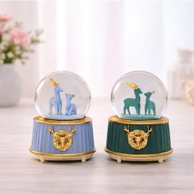 Resim Büro Ev Ofis Dekoru İçin Tekli Geyik Motifli Kar Küresi 