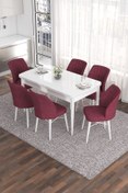 Resim Canisa Eva Serisi 80x132 Açılabilir Mdf Mutfak Masası Takımı Beyaz Masa 6 Bordo Sandalye 