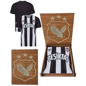 Resim Beşiktaş Lisanslı Kartal Ahşap Kutulu Çubuklu Forma Siyah - Beyaz 