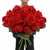 Resim 30 adet UV Dirençli Geraniums - Yeşil Yapraklı, Güneşe Dayanıklı Kırmızı Yapay Çiçekler, İç ve Dış Mekan Dekoru, Bahçeler, Teraslar ve Ev Merkezleri için Mükemmel, Babalar Günü, Mezuniyet, Yaz Şenlikleri, İç ve Dış Mekan Dekoru için Dayanıklı Plastik Çiçekler, Evler için Yapay Çiçekler 