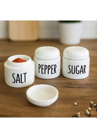 Resim Porsima 18128 3'lü Porselen Ergonomik Baharatlık Seti Yuvarlak Formlu Baharat Takımı Beyaz Beyaz 