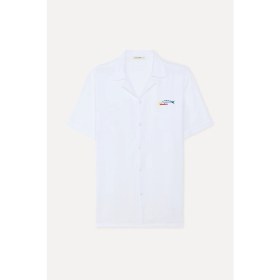 Resim Mudo Erkek Beyaz Nakışlı Regular Fit Resort Yaka Kısa Kollu Gömlek 