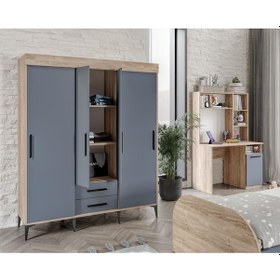 Resim Afilli Izmir Sürgülü 2 Çekmeceli Kapaklı Dolap Flora Antrasit Mdf 