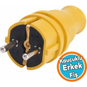 Resim Nzb Kauçuk Erkek Düz Fiş Sarı Renk Darbeye Dayanıklı Elektrik Fişi Güvenli Bağlantı Atölye Ev Kullanımı 