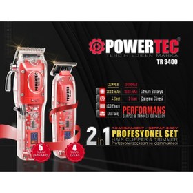 Resim Powertec TR-3400 Profesyonel Seri Şarjlı Saç-Sakal-Ense-Vücut Tıraş Makinesi (2'li Set) 