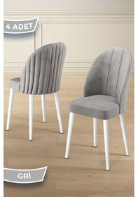 Resim Canisa Mara Serisi 4 Adet 1. Sınıf Babyface Kumaş Beyaz Metal Ayak Gri Mutfak Sandalyesi Sandalye Gri Ayak Beyaz 