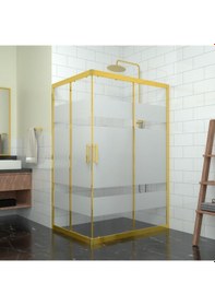 Resim Tekno Duş Gold Rigel 6mm Kumlamalı Cam Dikdörtgen Duşakabin Beyaz - Şeffaf 