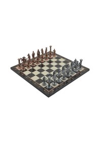 Resim Gifthome Büyük Boy Metal İngiliz Satranç Takımı Antik Ve Katlanır Ceviz Desenli Mdf Satranç Tahtası 43x43 Cm. 