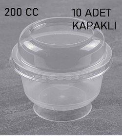 Resim BAKOM AMBALAJ 200 CC 10 ADET MAGNOLYA TATLI KASESİ KAPAKLI Plastik Kase Salata, Meze, Tatlı, Magnolya Kasesi 