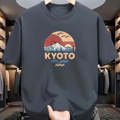 Resim Erkekler için %100 Pamuklu Rahat T-Shirt, Kyoto Japonya Grafikli - "KYOTO CITY JAPAN" Baskısı, Yuvarlak Yaka, Kısa Kollu, Hafif ve Nefes Alabilir Yazlık, Günlük Konforlu Tee|Kültürel Grafik Tee|Rahat Fit Tee 