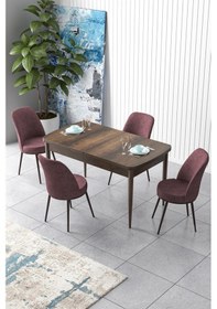 Resim Canisa Concept Zen Serisi 80x132 Mdf Açılabilir Barok Ahşap Desen Masa Takımı Ve 4 Gül Kurusu Sandalye Barok Masa Sandalyeler Gülkurusu 