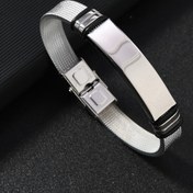 Resim Yeni Avrupa ve Amerikan Modası Erkek Punk Titanyum Paslanmaz Çelik Gümüş Bilezlik, Kazılmış Örgülü Şeritli Bandlı Pank Takımın Her gün Kullanabileceğiniz Zarif, İkon Stil Daya 