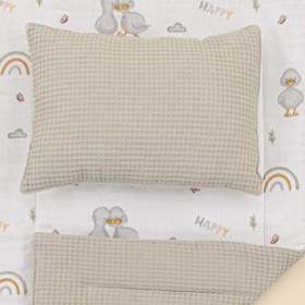 Resim Alt Açma Matı ve Yastık - Çift Taraflı - Gri Petek - Ördekler 