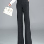 Resim Kadınlar için Yün Karışımlı Tweed Düz Paça Pantolon, Elastik Bel Bandı ve Düğme Detaylı - Sonbahar Kış İçin Koyu Kahverengi Şık Günlük Pantolon, Uzun Boy, Elde Yıkama/Kuru Temizleme, Mevsimlik Gardırop, Sofistike Tarz, Dayanıklı Yapım, Çok Yönlü Alt Giyim, Ofis Kıyafeti 