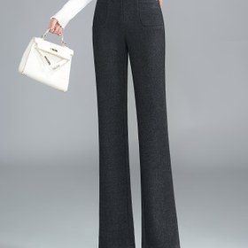 Resim Kadınlar için Yün Karışımlı Tweed Düz Paça Pantolon, Elastik Bel Bandı ve Düğme Detaylı - Sonbahar Kış İçin Koyu Kahverengi Şık Günlük Pantolon, Uzun Boy, Elde Yıkama/Kuru Temizleme, Mevsimlik Gardırop, Sofistike Tarz, Dayanıklı Yapım, Çok Yönlü Alt Giyim, Ofis Kıyafeti 