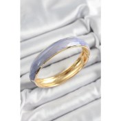 Resim Pirinç Mavi Mor Mineli Mermer Desen Model Gold Renk Kadın Kelepçe 